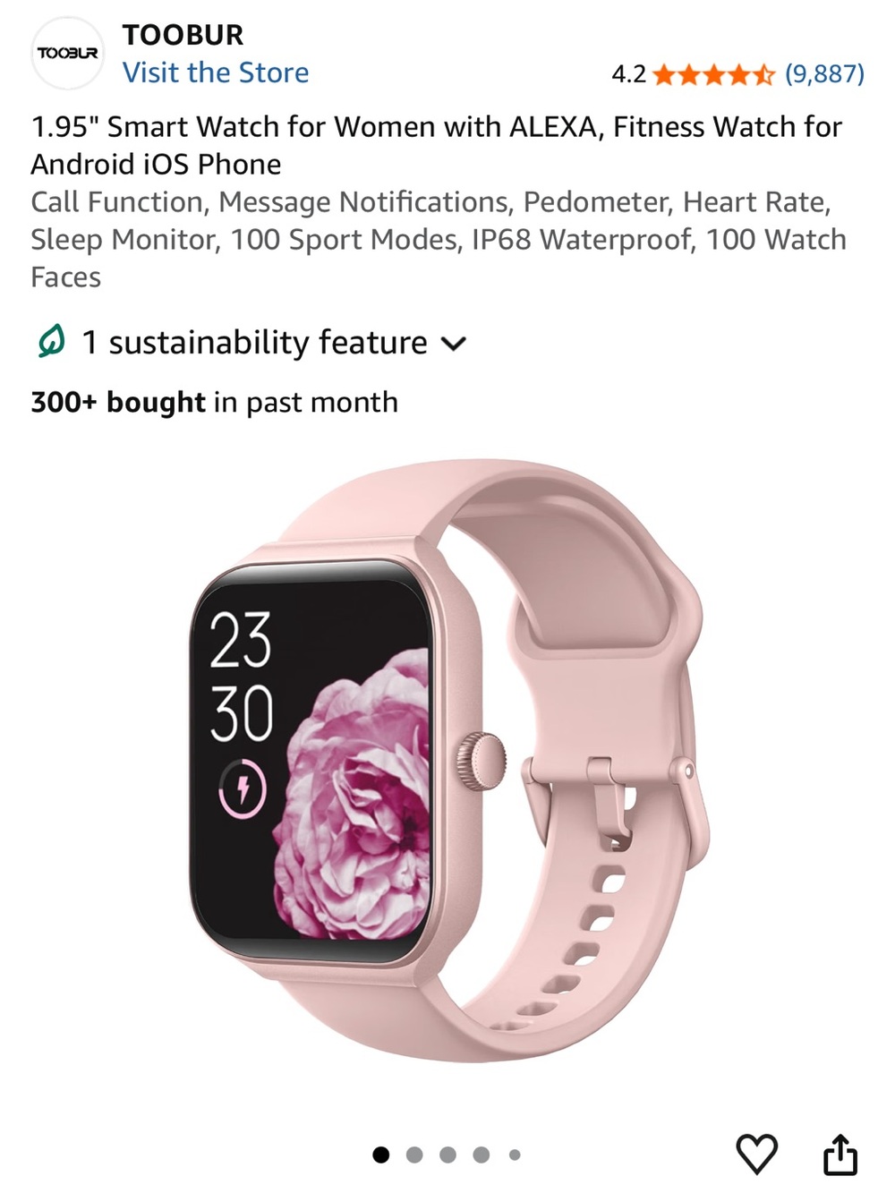Amazon Pink Smartwatch with Alexa - Women's Fitness Tracker